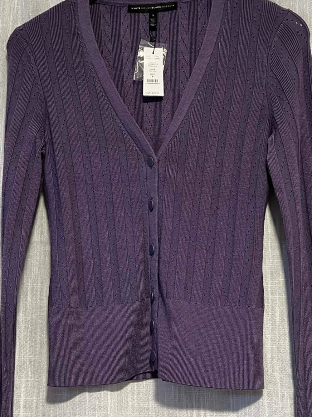 WHBM Long Sleeve V-Neck Cardigan Ribbed "Wisteria" Purple Size S